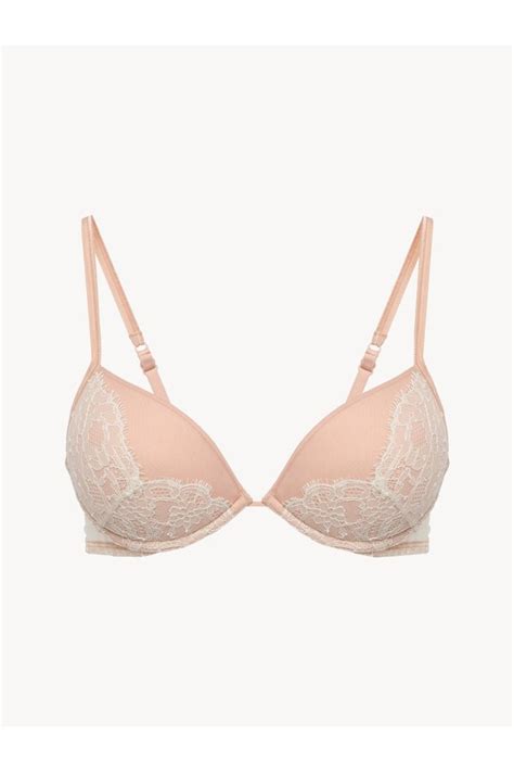 La Perla Push Up Bra In Linen And Nude Rose With Leavers Lace Brown