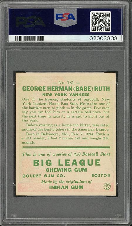 1933 Goudey Babe Ruth PSA 9 Tops 300 000