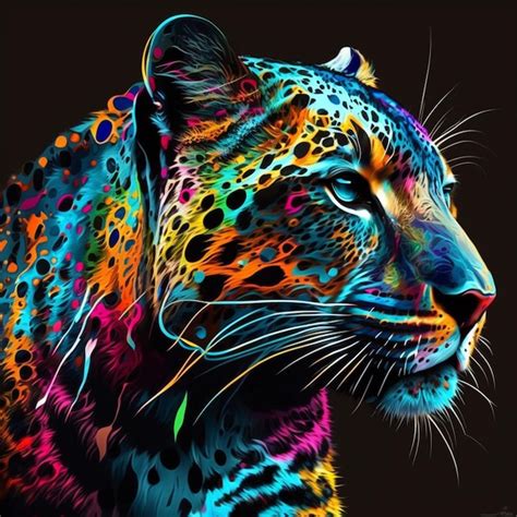 Premium Photo A Colorful Painting Of A Leopard With A Black Background