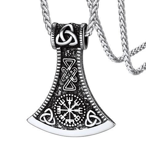 Faithheart Norse Viking Battle Axe Necklace For Men Vegvisir Compass