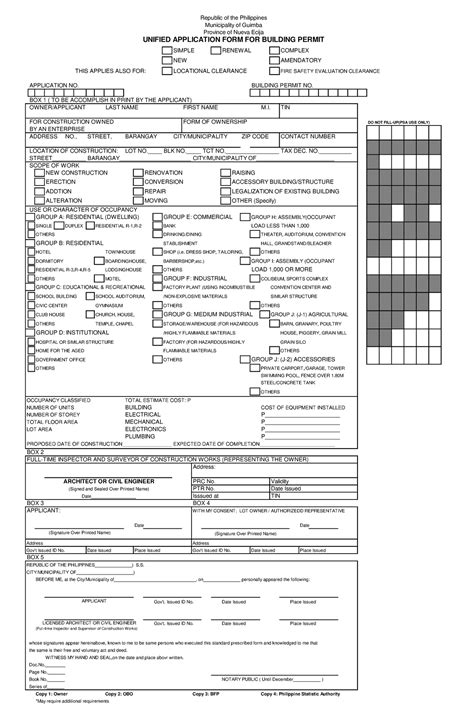 Unified Application FORM FOR Building Permit 1 SIMPLE RENEWAL COMPLEX