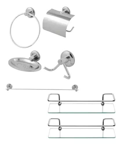 Kit Acessórios Para Banheiro Inox Porta Shampoo Vidro Reto Frete grátis