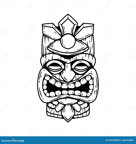 Tiki Tribal Wooden Mask Coloring Page Hawaian Traditional Atribute