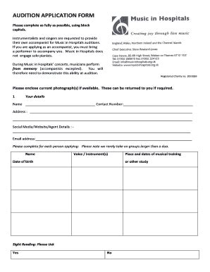 Fillable Online Musicinhospitals Org Audition Application Form Music