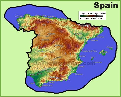 Spain physical map - Ontheworldmap.com