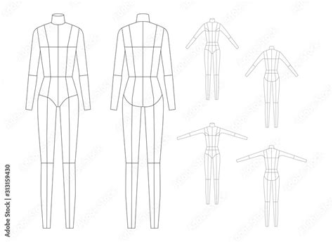 Fashion Template For Women Body Technical Drawings Stock Vector