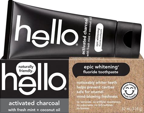 Hello Epic Teeth Whitening Charcoal Fluoride Toothpaste Natural Fresh Mint Vegan Peroxide