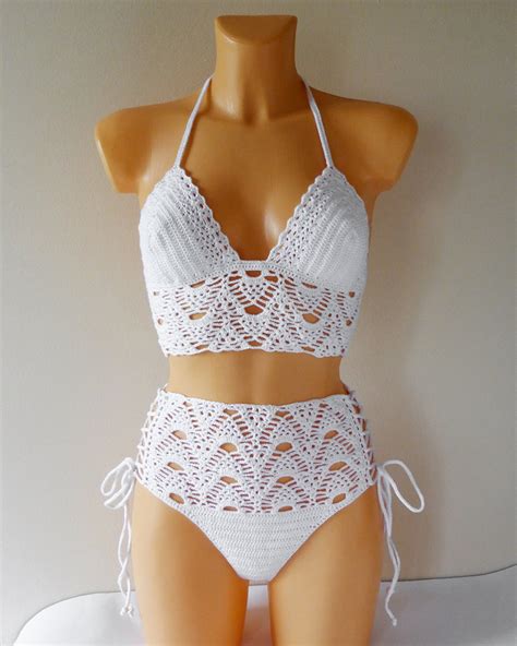 High Waist Crochet Swimsuit Lace High Waisted Crochet Bikini Set Lace