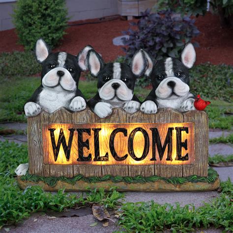 Exhart Guard Dog Greeter Three Boston Terrier Welcome Sign Garden