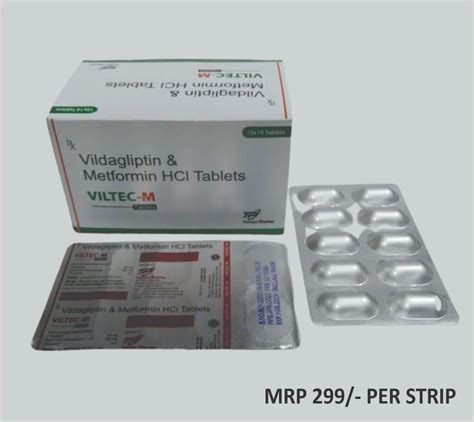 Vildagliptin 50mg Metformin 500mg Tablets Packaging Size 10x10 Alu