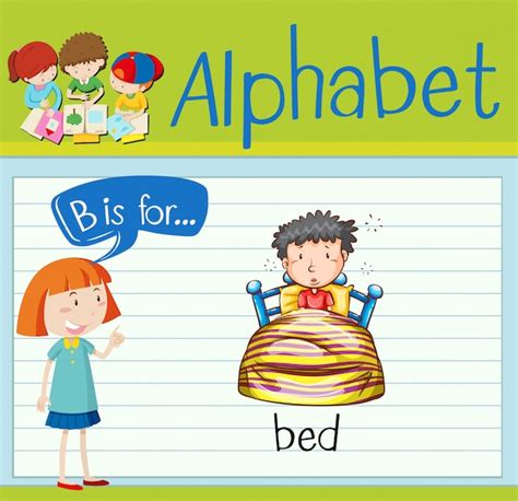 Premium Vector | Flashcard alphabet b is for bed