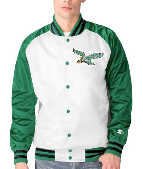 Clean Up Philadelphia Eagles White and Kelly Green Satin Jacket ...