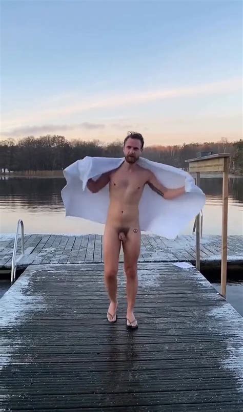 Guy Taking Naked Ice Bath After Sauna