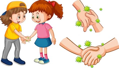 Free Vector Two Girl Shaking Hands With Coronavirus Cells