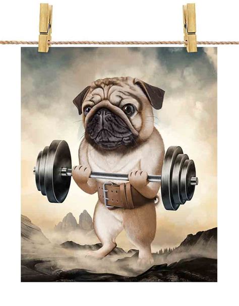 Monster Pug Dog Weightlifting Exercise Fitness Gym Workout Poster Print, Wall Art, Home Decor ...