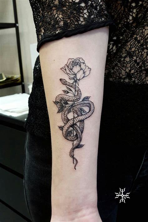 Snake Wrapped Around Rose Tattoo