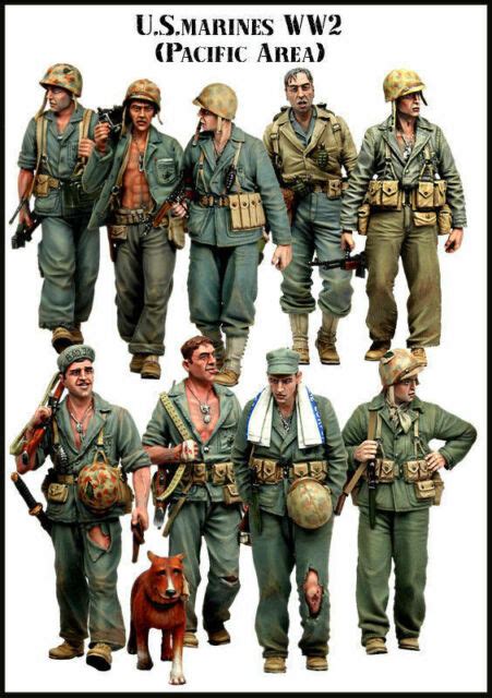 135 Resin Figure Model Kit Us Soldiers Pacific 9 Marines Dog Wwii Ww2