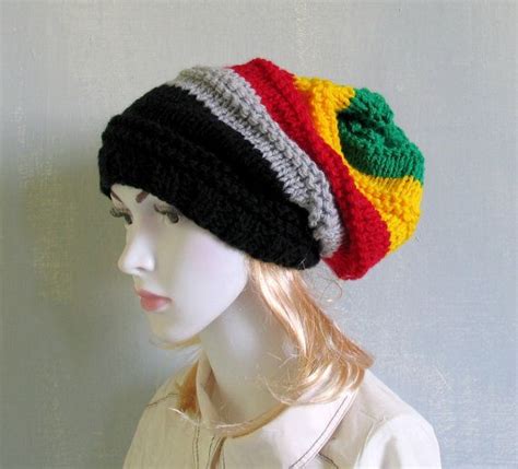 Rasta Slouch Hat Slouch Hat Unisex Slouchy Beanie Red By Vintachi