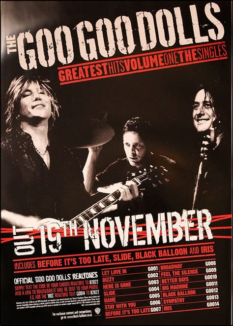 Goo Goo Dolls Poster Greatest Hits Goo Goo Dolls Iris Goo Goo Dolls Music Poster Design