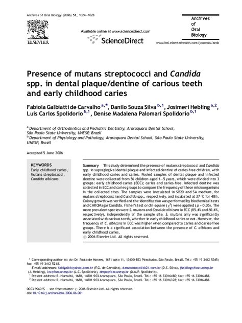 Pdf Presence Of Mutans Streptococci And Candida Spp In Dental Plaque