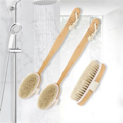 Brosse De Douche Poils Naturels Pour Peau S Che Manche En Bois Long