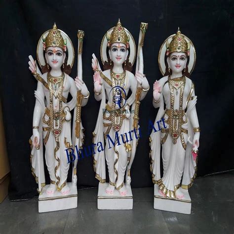 Plain Hindu White Makarana Marble Ram Darbar Murti For Worship Size