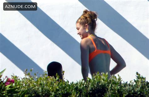 Gigi Hadid In An Orange Bikini And Mary Butler In White Bikini In Mykonos Island Greece AZNude