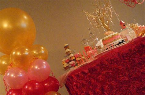 Candy Table With Fuchsia Rosette Table Skirt Gold Manzanita Tree And