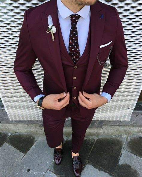 Men Wedding Wear Suit 3 Piece Burgundy Suit Men Groom Wear Suit Party