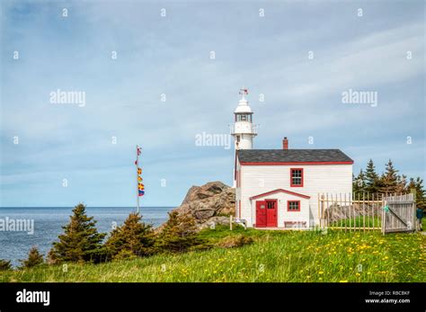 Lobster Cove Head Lighthouse Near Rocky Harbour Newfoundland Stock