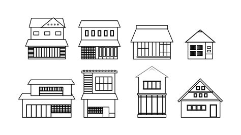 japanese House Building Set in Black and White 22035559 Vector Art at ...