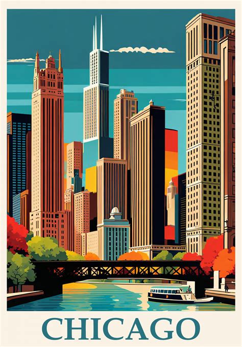 Chicago Vintage Travel Poster Free Stock Photo Public Domain Pictures