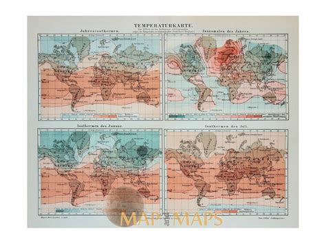 World Temperature of the Earth Old map with 4 zones Meyer | Mapandmaps