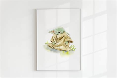 Grogu Meditating Art Print Baby Yoda Nursery Art Print Grogu Watercolor ...