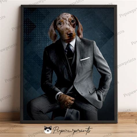 Custom Pet In Suit Portrait Custom Dog In Suit Portrait Etsy