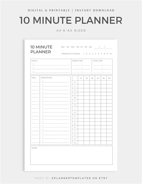 10 Minute Planner Pomodoro Tracker Time Management Productivity