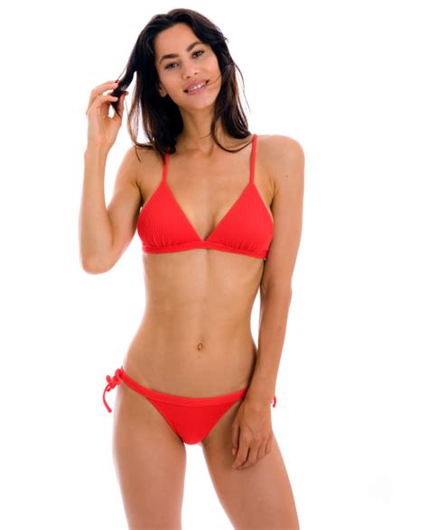 Red Ribbed Double Side Tie Bikini Bottom Bottom Cotele Tomate Rio