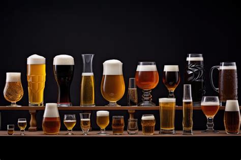 Premium AI Image | different types of beer in glasses on a wooden shelf ...