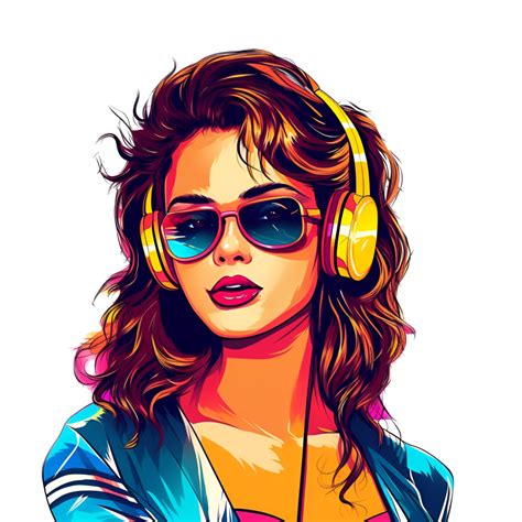 Girl With Headphones Retrowave 80s Clipart 24637623 Png