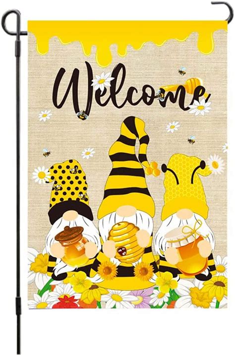 Spring Summer Welcome Sign Bee Hguan Garden Flag Adorable Sunflower