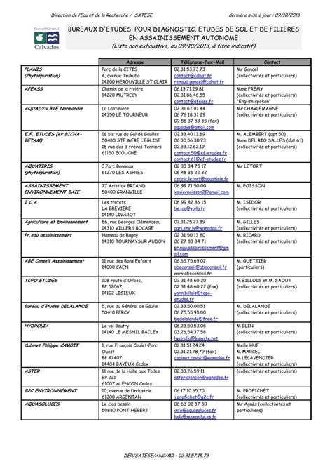 Liste des bureaux d études pour diagnostic études