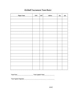 Fillable Online Kickball Tournament Team Roster Town Of Franklin Fax