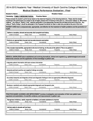 Fillable Online Academicdepartments Musc 2014 2015 Academic Year