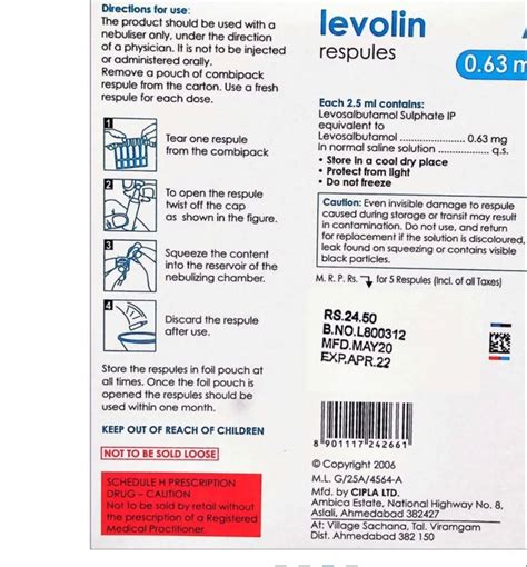 Levosalbutamol Mg Levolin Respules Cipla Ltd Treatment