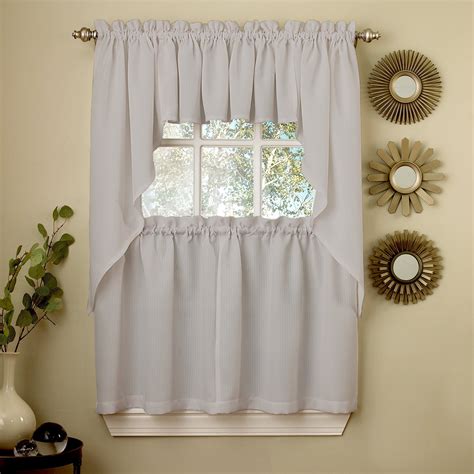 Ribcord Kitchen Curtains Solid Opaque Tier Valance Swag Set