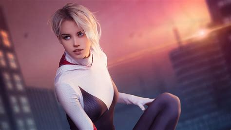 Download Short Hair Blonde Gwen Stacy Woman Cosplay Hd Wallpaper