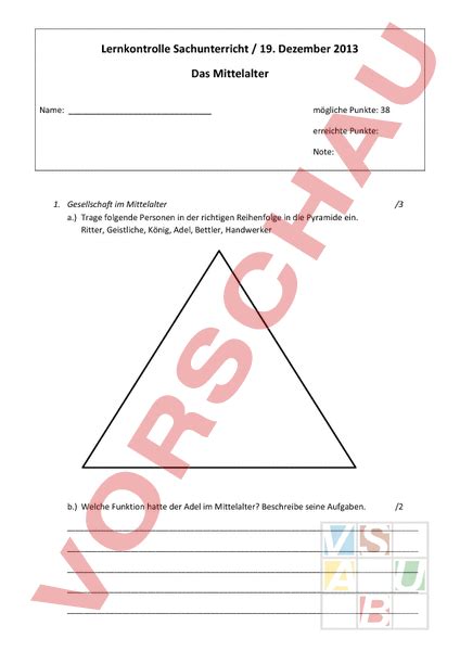 Arbeitsblatt Lernkontrolle Mittelalter Geschichte Mittelalter