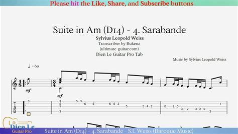 Suite In Am D Sarabande S L Weiss Baroque Music Arr For