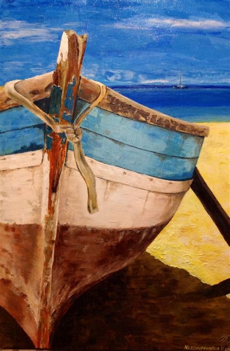 Original Acrylic Painting Boat On The Beach Seascape от UkrHeart