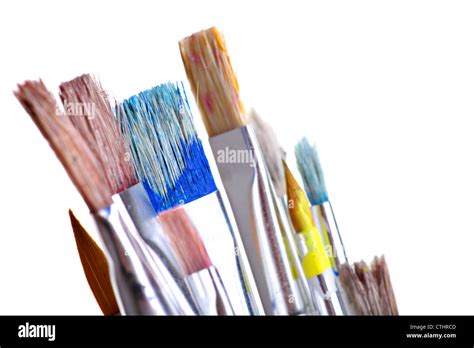 Various Dirty Paint Brushes Isolated On White Stock Photo Alamy